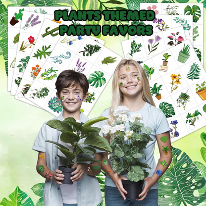 96 PCS Plants Save The Earth Day Pre-Cut Temporary Tattoos - Eco-Friendly Birthday Party Favors for Kids, Classroom, School Games