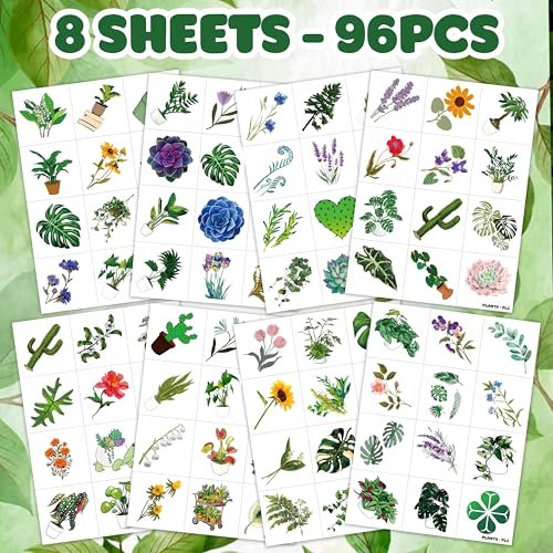 96 PCS Plants Save The Earth Day Pre-Cut Temporary Tattoos - Eco-Friendly Birthday Party Favors for Kids, Classroom, School Games - görsel 6