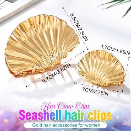 BARTOSI Seashell Claw Clips Gold Hair Clips Beach Hair Accessories for Women and Girls (Pack of 2) - görsel 4