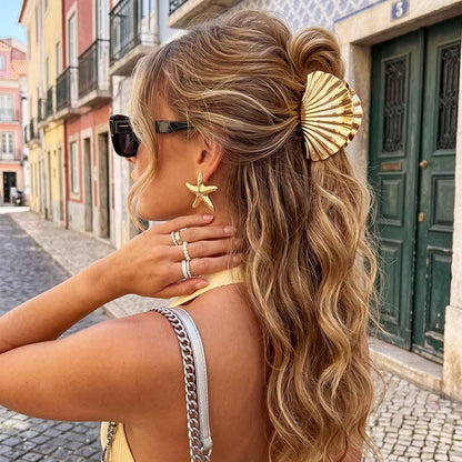BARTOSI Seashell Claw Clips Gold Hair Clips Beach Hair Accessories for Women and Girls (Pack of 2)
