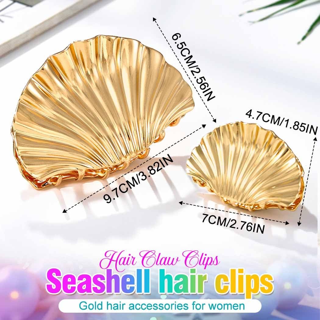 BARTOSI Seashell Claw Clips Gold Hair Clips Beach Hair Accessories for Women and Girls (Pack of 2) - görsel 3