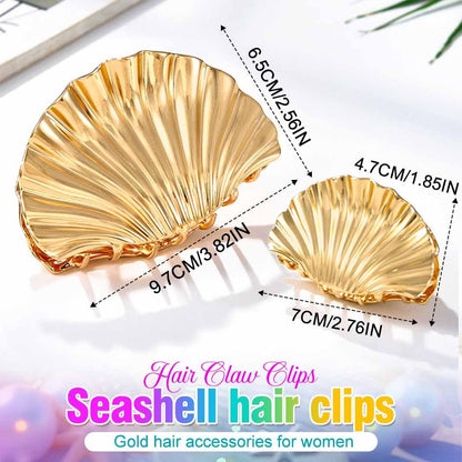 BARTOSI Seashell Claw Clips Gold Hair Clips Beach Hair Accessories for Women and Girls (Pack of 2)