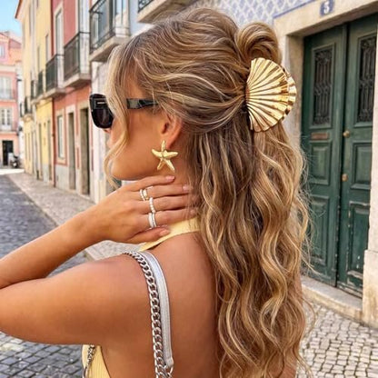 BARTOSI Seashell Claw Clips Gold Hair Clips Beach Hair Accessories for Women and Girls (Pack of 2)