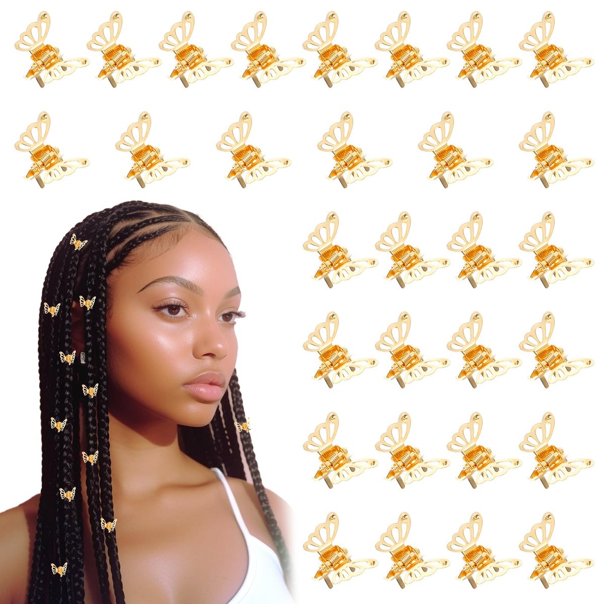 Ouligay 30 Pcs Gold Butterfly Hair Clips for Women – Hollow Butterfly Metal Claw Clips Strong Hold, 3D Gold Jewelry Hair Accessories for Fashion Styling - görsel 1