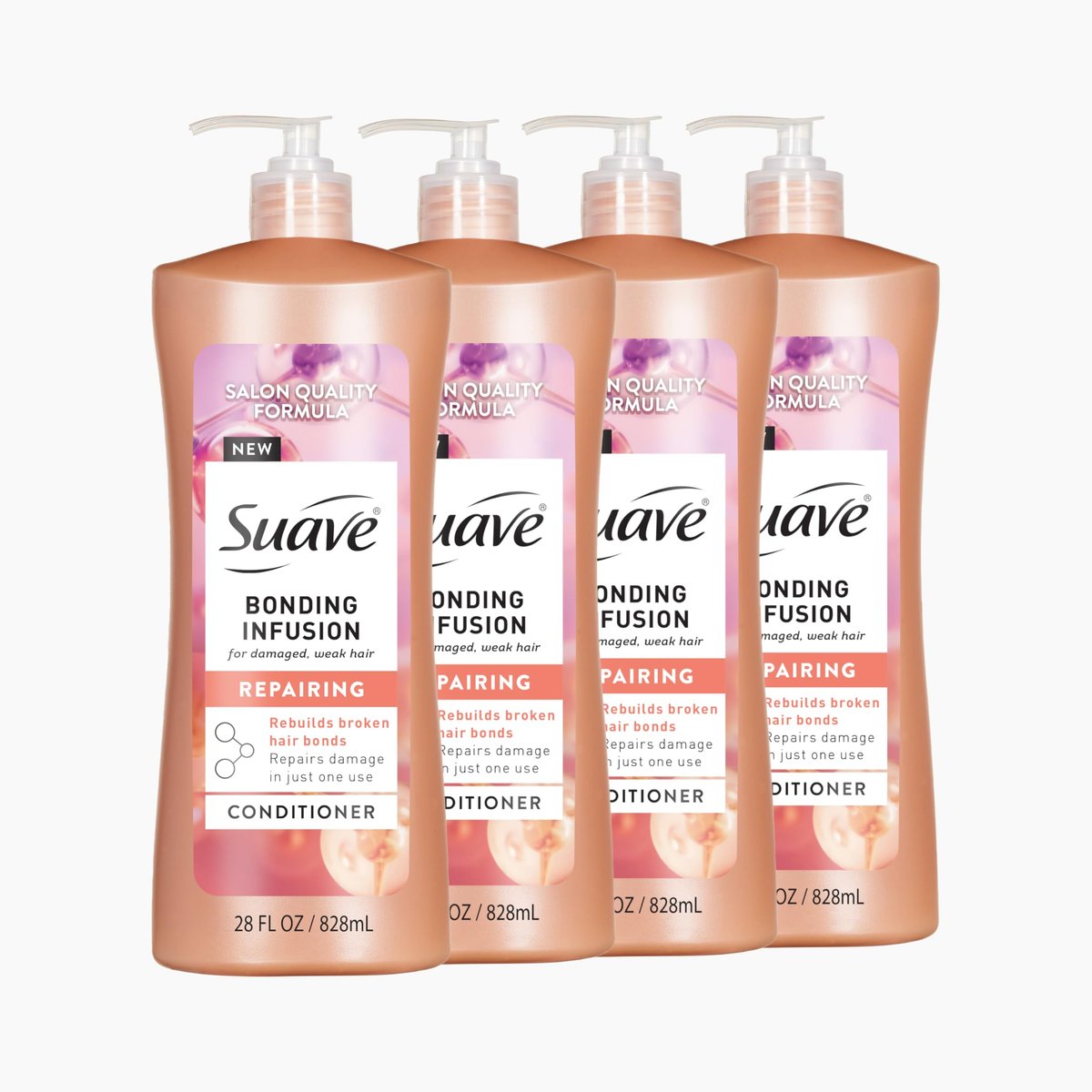 Suave Bonding Infusion Repairing Conditioner, Infused with Bonding Complex, Restorative for Weak or Damaged Hair, 28 oz Pump (Pack of 4) Avelisse