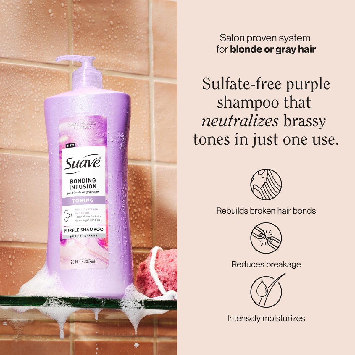 Suave Bonding Infusion Purple Toning Shampoo, Neutralizes Brassy Tones & Repairs Broken Hair Bonds, 28 oz Pump (Pack of 4) Avelisse