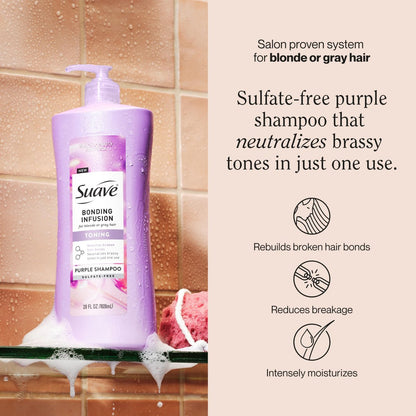 Suave Bonding Infusion Purple Toning Shampoo, Neutralizes Brassy Tones & Repairs Broken Hair Bonds, 28 oz Pump (Pack of 4) Avelisse