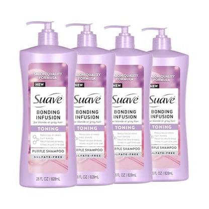 Suave Bonding Infusion Purple Toning Shampoo, Neutralizes Brassy Tones & Repairs Broken Hair Bonds, 28 oz Pump (Pack of 4) Avelisse