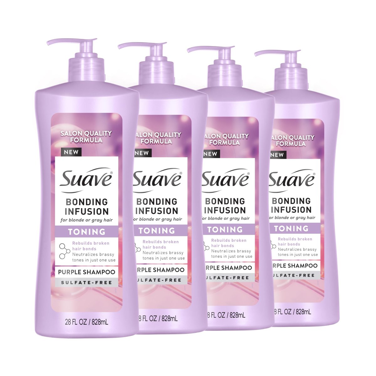 Suave Bonding Infusion Purple Toning Shampoo, Neutralizes Brassy Tones & Repairs Broken Hair Bonds, 28 oz Pump (Pack of 4) Avelisse