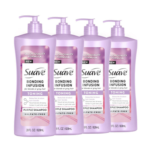 Suave Bonding Infusion Purple Toning Shampoo, Neutralizes Brassy Tones & Repairs Broken Hair Bonds, 28 oz Pump (Pack of 4) Avelisse