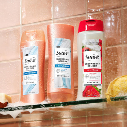 Suave Strawberry Delight Uplifting Body Wash, Hydrating Glycerin & Vitamin E Formula, 18 oz (6-Pack)