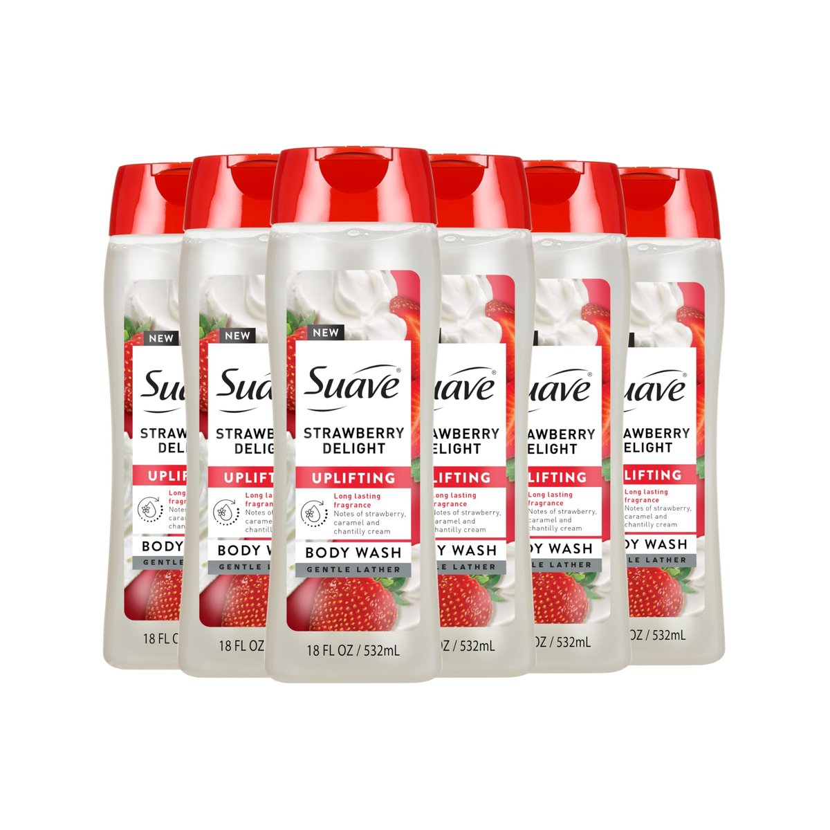 Suave Strawberry Delight Uplifting Body Wash, Hydrating Glycerin & Vitamin E Formula, 18 oz (6-Pack) - görsel 1