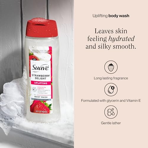 Suave Strawberry Delight Uplifting Body Wash, Hydrating Glycerin & Vitamin E Formula, 18 oz (6-Pack) - görsel 4