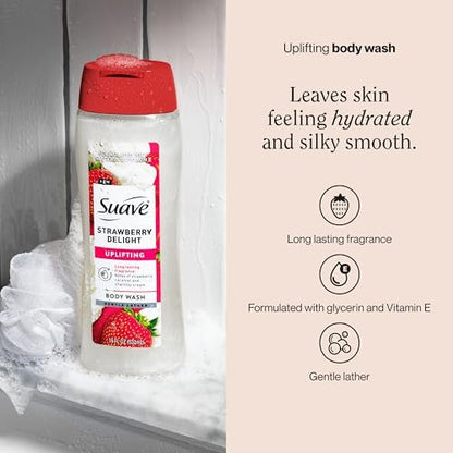 Suave Strawberry Delight Uplifting Body Wash, Hydrating Glycerin & Vitamin E Formula, 18 oz (6-Pack)