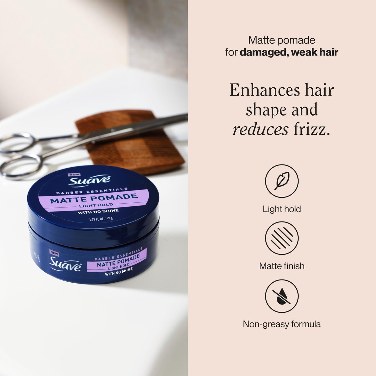 Suave Men's Hair Pomade - Light Hold, No Shine, Frizz Control, 1.75 oz - görsel 3