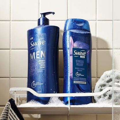 Suave Men's Stress Relief Body + Face Wash, Gentle Moisture with Lavender & Cedarwood All Day Fresh Scent, 18 oz (Pack of 6) Avelisse