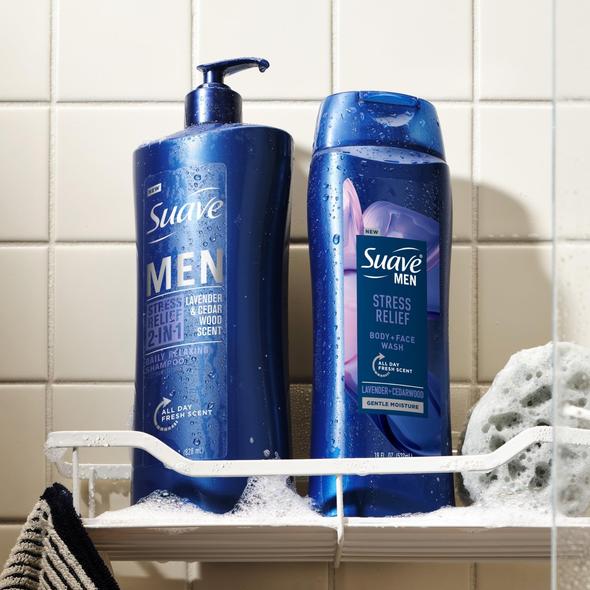 Suave Men's Stress Relief Body + Face Wash, Gentle Moisture with Lavender & Cedarwood All Day Fresh Scent, 18 oz (Pack of 6) Avelisse