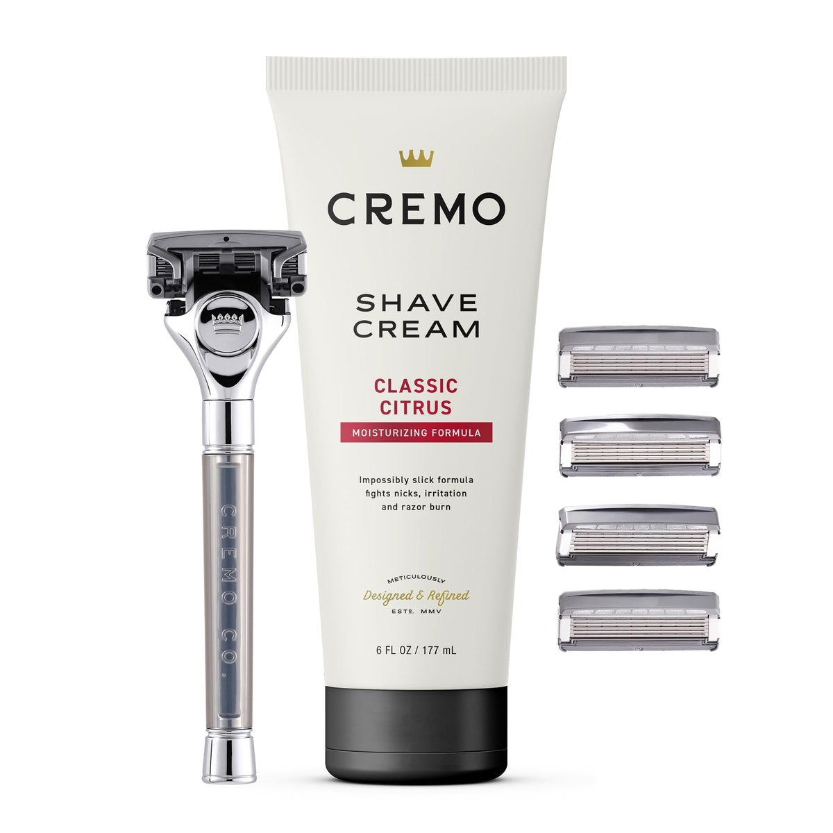 Cremo Original Shave Gift Set for Men – Impossibly-Slick Shaving Cream, Chrome Barber Grade Razor & 4 Blade Refills Avelisse