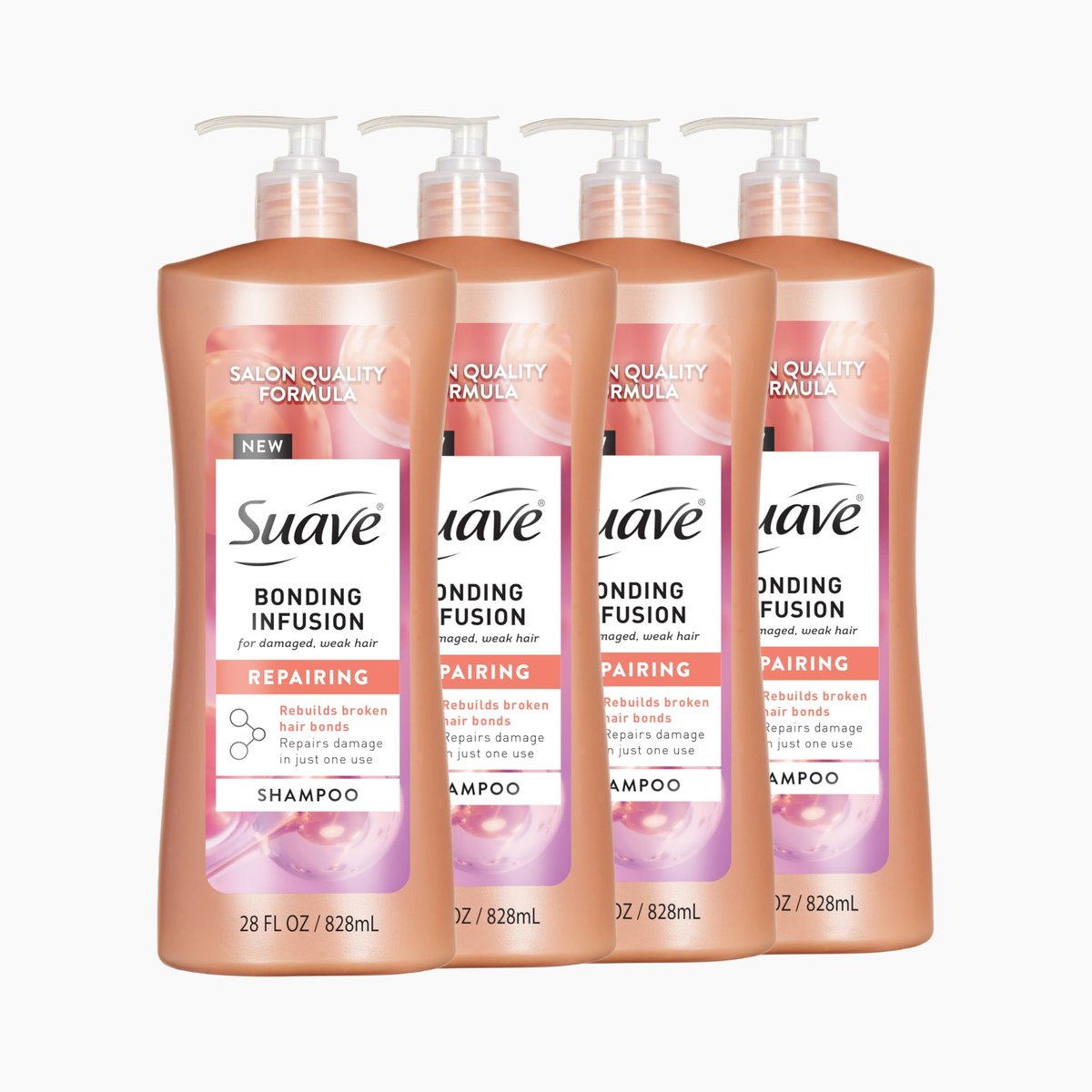 Suave Bonding Infusion Repairing Shampoo for Damaged Hair, pH Balanced with Amino Acids & Citric Acid, 28 oz Pump (Pack of 4) Avelisse