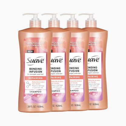 Suave Bonding Infusion Repairing Shampoo for Damaged Hair, pH Balanced with Amino Acids & Citric Acid, 28 oz Pump (Pack of 4) Avelisse