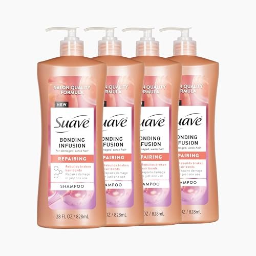 Suave Bonding Infusion Repairing Shampoo for Damaged Hair, pH Balanced with Amino Acids & Citric Acid, 28 oz Pump (Pack of 4) Avelisse