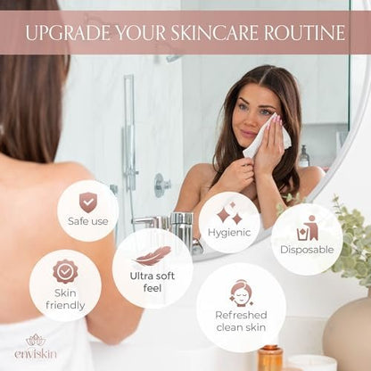 enviskin 50 Disposable Face Towels Plant-Based Makeup Remover Wipes for Sensitive Skin - XL Ultra Soft Single-Use Dry Facial Towellettes