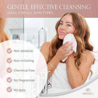enviskin 50 Disposable Face Towels Plant-Based Makeup Remover Wipes for Sensitive Skin - XL Ultra Soft Single-Use Dry Facial Towellettes