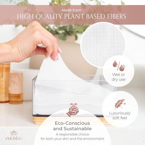enviskin 50 Disposable Face Towels Plant-Based Makeup Remover Wipes for Sensitive Skin - XL Ultra Soft Single-Use Dry Facial Towellettes - görsel 10