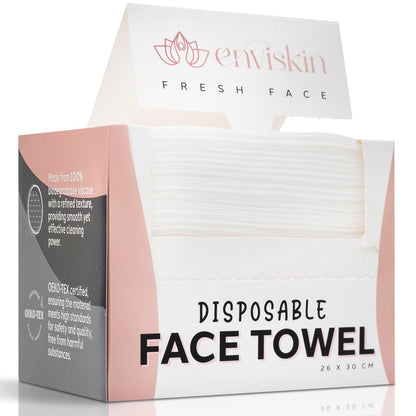 enviskin 50 Disposable Face Towels Plant-Based Makeup Remover Wipes for Sensitive Skin - XL Ultra Soft Single-Use Dry Facial Towellettes