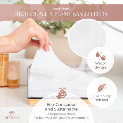 enviskin 50 Disposable Face Towels Plant-Based Makeup Remover Wipes for Sensitive Skin - XL Ultra Soft Single-Use Dry Facial Towellettes