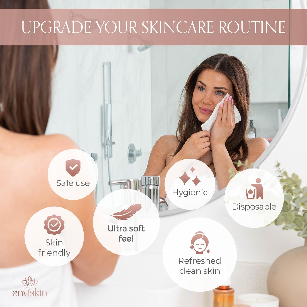 enviskin 50 Disposable Face Towels Plant-Based Makeup Remover Wipes for Sensitive Skin - XL Ultra Soft Single-Use Dry Facial Towellettes - görsel 5