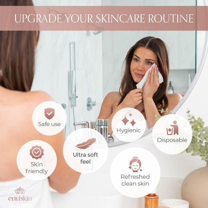 enviskin 50 Disposable Face Towels Plant-Based Makeup Remover Wipes for Sensitive Skin - XL Ultra Soft Single-Use Dry Facial Towellettes