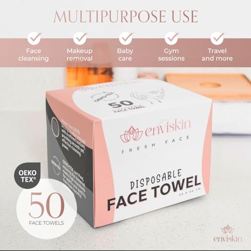 enviskin 50 Disposable Face Towels Plant-Based Makeup Remover Wipes for Sensitive Skin - XL Ultra Soft Single-Use Dry Facial Towellettes - görsel 4