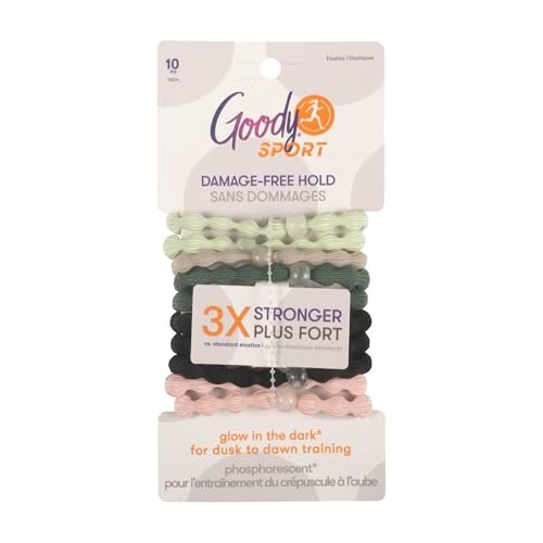 Goody Sport Forever Glow in the Dark Elastic Hair Ties - 10 Ct, 5 Assorted Colors, No Damage, 3X Stronger, Sport-Level Grip, All Hair Types - görsel 2
