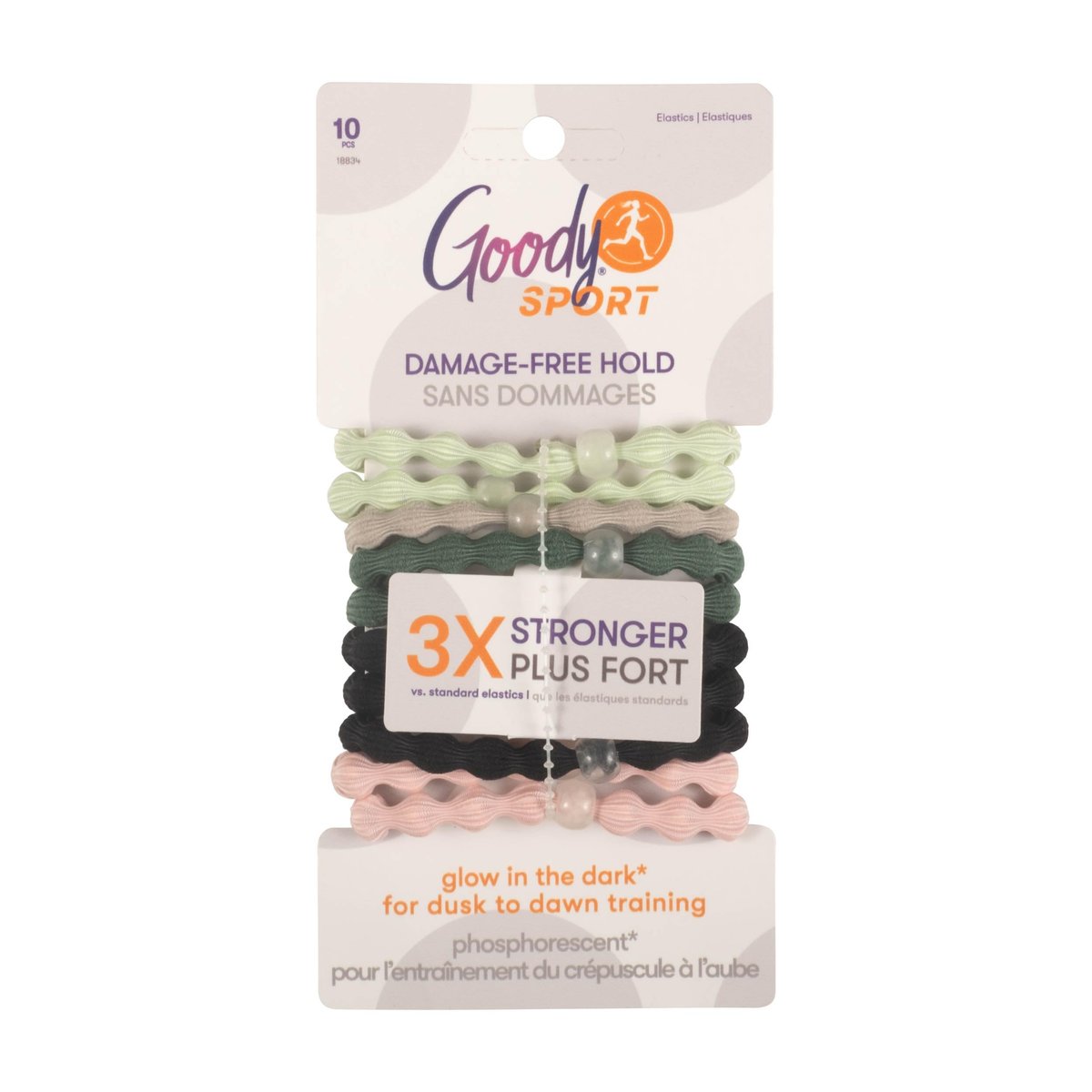 Goody Sport Forever Glow in the Dark Elastic Hair Ties - 10 Ct, 5 Assorted Colors, No Damage, 3X Stronger, Sport-Level Grip, All Hair Types - görsel 1