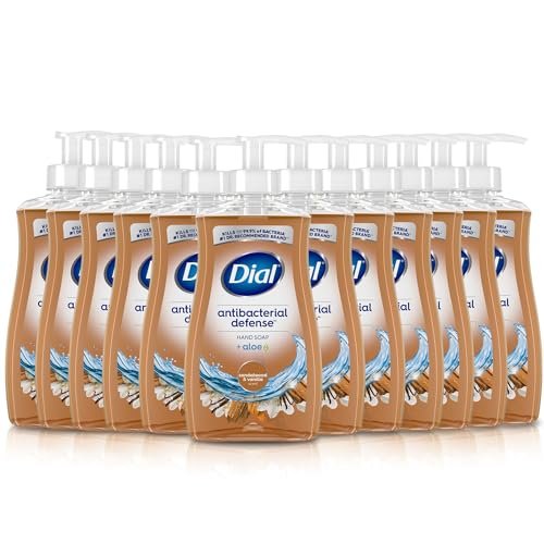 Dial Antibacterial Defense Liquid Hand Soap + Aloe, Sandalwood & Vanilla Scent, 11 Fl Oz (Pack of 12), Dermatologist-Tested Gentle Formula Avelisse