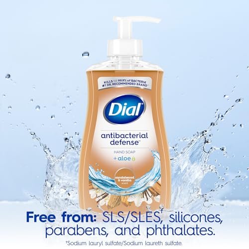 Dial Antibacterial Defense Liquid Hand Soap + Aloe, Sandalwood & Vanilla Scent, 11 Fl Oz (Pack of 12), Dermatologist-Tested Gentle Formula Avelisse