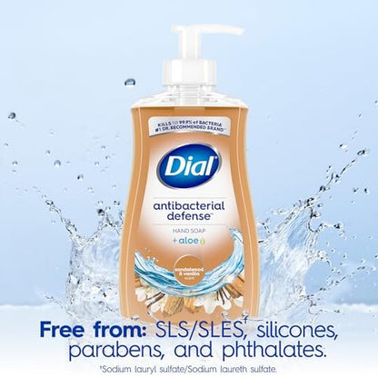 Dial Antibacterial Defense Liquid Hand Soap + Aloe, Sandalwood & Vanilla Scent, 11 Fl Oz (Pack of 12), Dermatologist-Tested Gentle Formula Avelisse