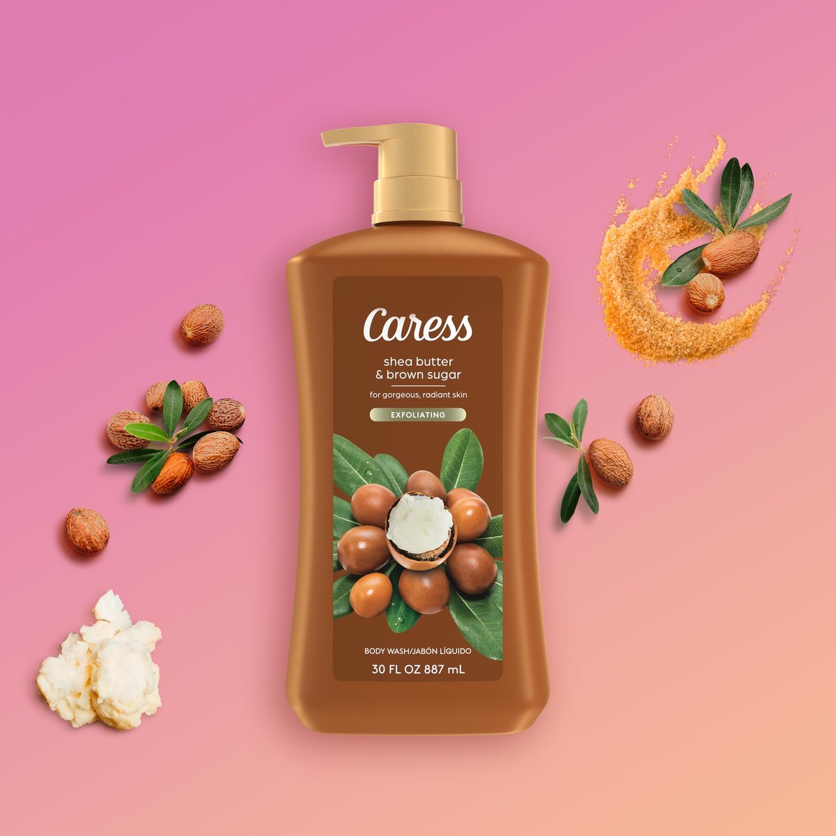 Caress Body Wash Shea Butter & Brown Sugar 2-Pack - Moisturizing Body Wash for Radiant Skin, Exfoliating Body Soap, 30 Fl Oz Avelisse