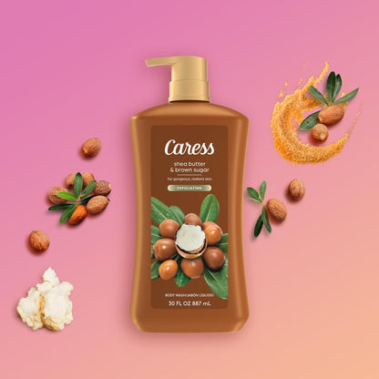 Caress Body Wash Shea Butter & Brown Sugar 2-Pack - Moisturizing Body Wash for Radiant Skin, Exfoliating Body Soap, 30 Fl Oz Avelisse
