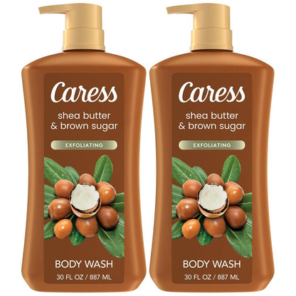Caress Body Wash Shea Butter & Brown Sugar 2-Pack - Moisturizing Body Wash for Radiant Skin, Exfoliating Body Soap, 30 Fl Oz Avelisse