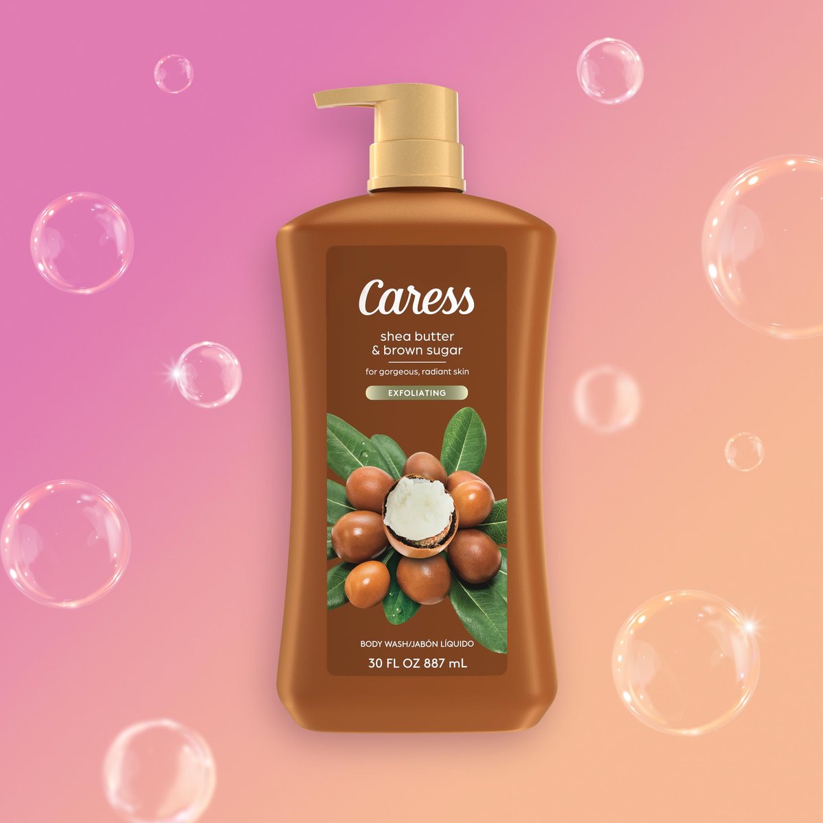 Caress Body Wash Shea Butter & Brown Sugar 2-Pack - Moisturizing Body Wash for Radiant Skin, Exfoliating Body Soap, 30 Fl Oz Avelisse