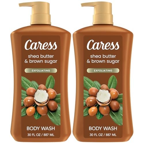 Caress Body Wash Shea Butter & Brown Sugar 2-Pack - Moisturizing Body Wash for Radiant Skin, Exfoliating Body Soap, 30 Fl Oz Avelisse