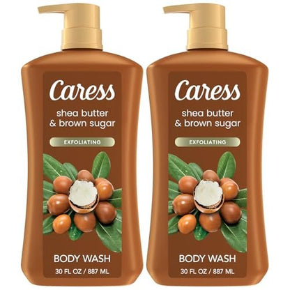 Caress Body Wash Shea Butter & Brown Sugar 2-Pack - Moisturizing Body Wash for Radiant Skin, Exfoliating Body Soap, 30 Fl Oz Avelisse