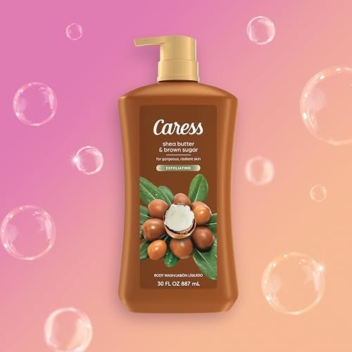 Caress Body Wash Shea Butter & Brown Sugar 2-Pack - Moisturizing Body Wash for Radiant Skin, Exfoliating Body Soap, 30 Fl Oz Avelisse