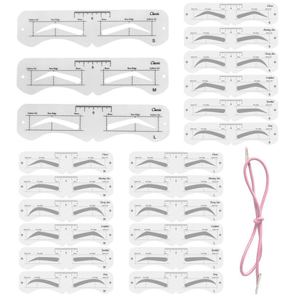 3 Size Eyebrow Stencils Kit - 6 Styles Soft Reusable Template with Strap