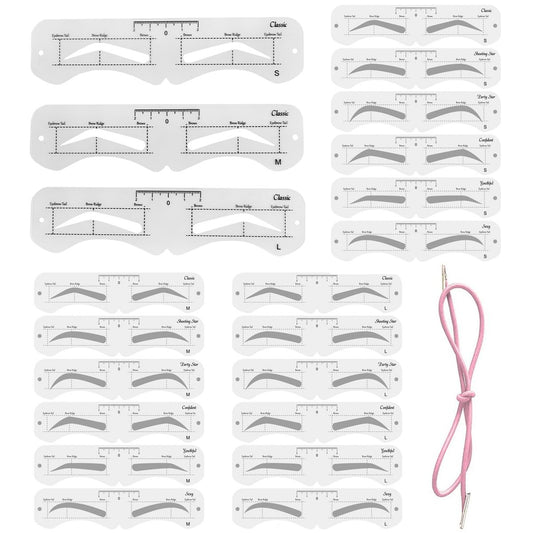 3 Size Eyebrow Stencils Kit - 6 Styles Soft Reusable Template with Strap