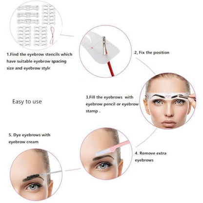 3 Size Eyebrow Stencils Kit - 6 Styles Soft Reusable Template with Strap