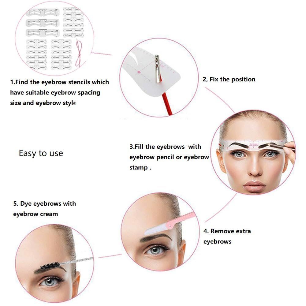 3 Size Eyebrow Stencils Kit - 6 Styles Soft Reusable Template with Strap - görsel 3