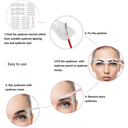3 Size Eyebrow Stencils Kit - 6 Styles Soft Reusable Template with Strap